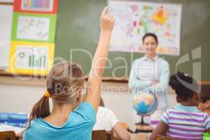 Pupil raising hand in classroom