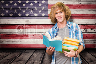 Composite image of student reading book