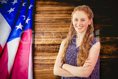 Composite image of casual woman smiling