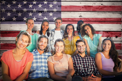 Composite image of friends smiling at camera