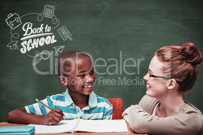 Composite image of happy pupil and teacher