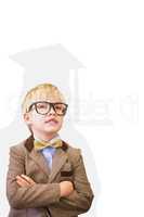 Composite image of cute pupil dressed up as teacher