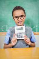Smart student holding a calculator