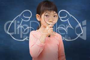 Composite image of pupil looking through magnifying glass