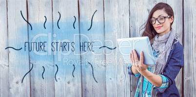 Future starts here against hipster using tablet pc