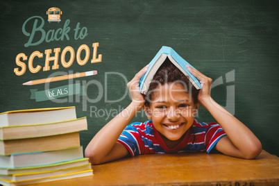 Composite image of pupil with many books