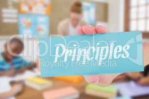 Principles against pretty teacher helping pupils in classroom