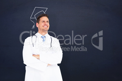 Composite image of handsome doctor with arms crossed