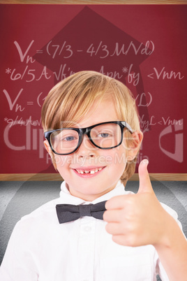 Composite image of cute pupil looking at camera