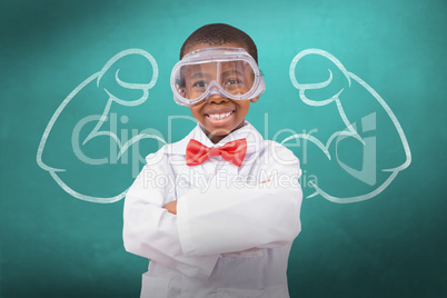 Composite image of pupil dressed up as scientist