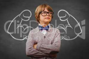Composite image of cute pupil dressed up as teacher