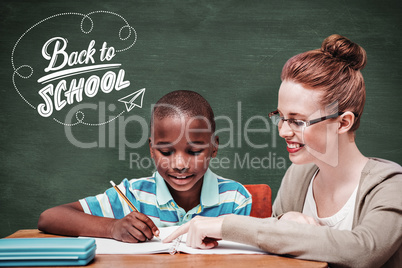 Composite image of happy pupil and teacher