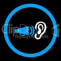 Advertisement flat blue and white colors rounded glyph icon