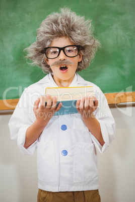 Student dressed up as einstein looking surprised