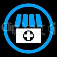 Drugstore flat blue and white colors rounded glyph icon
