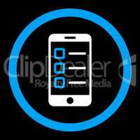 Mobile test flat blue and white colors rounded glyph icon