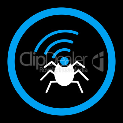 Radio spy bug flat blue and white colors rounded glyph icon