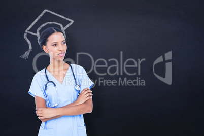 Composite image of smiling  doctor with stethoscope