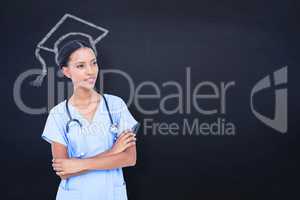 Composite image of smiling  doctor with stethoscope