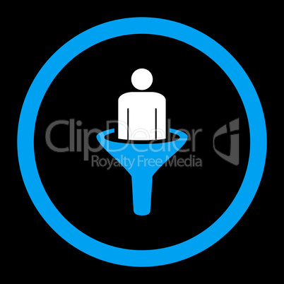 Sales funnel flat blue and white colors rounded glyph icon