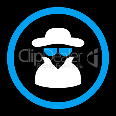 Spy flat blue and white colors rounded glyph icon