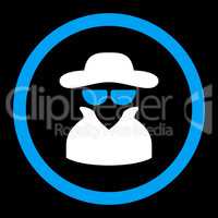 Spy flat blue and white colors rounded glyph icon