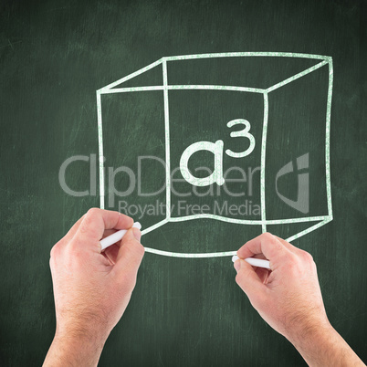 Composite image of hand writing with chalk