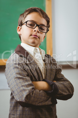 Pupil dressed up as teacher with arms crossed