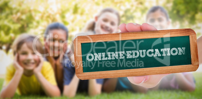 Online education against happy friends in the park