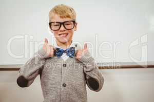Smart student wearing bow tie and glasses