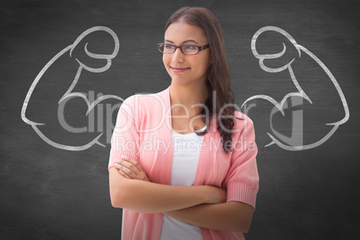Composite image of pretty brunette smiling with arms crossed