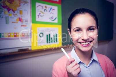 Teacher smiling in classroom