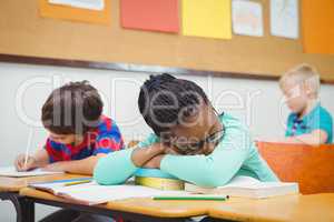 Student asleep on a desk