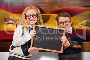 Composite image of pupils showing chalkboard