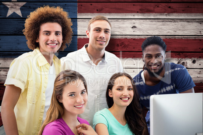 Composite image of smiling students in computer class