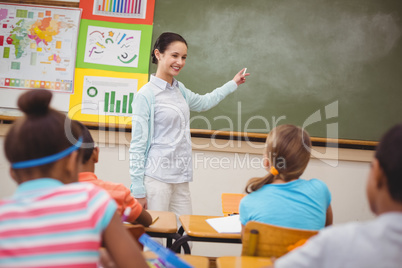 Pupils listening to their teacher at chalkboard