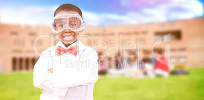 Composite image of pupil dressed up as scientist