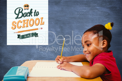 Composite image of pupil at her desk