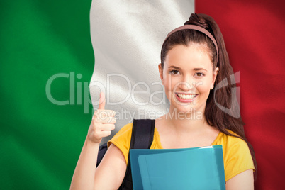 Composite image of student with thumbs up