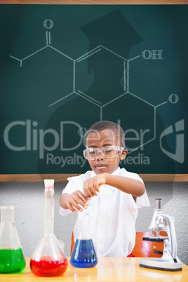 Composite image of cute pupil playing scientist