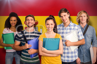 Composite image of students holding folders in college