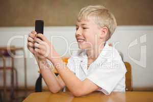 Student using a mobile phone in class