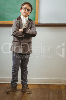 Pupil dressed up as teacher with arms crossed