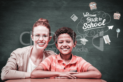 Composite image of happy pupil and teacher Composite image of happy pupil and teacher