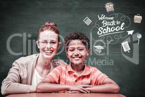 Composite image of happy pupil and teacher