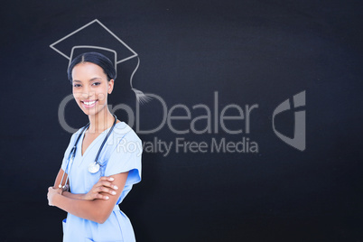 Composite image of smiling  doctor with stethoscope