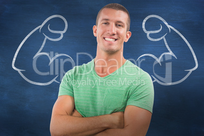 Composite image of casual man smiling at camera