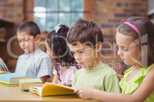 Pupils reading books in library