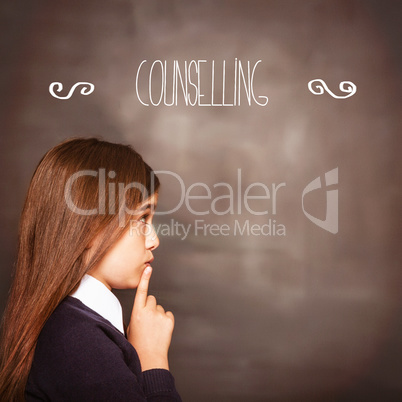 Counselling against cute pupil looking a chalkboard