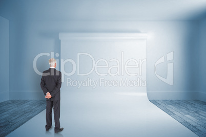 Composite image of rear view of mature businessman posing